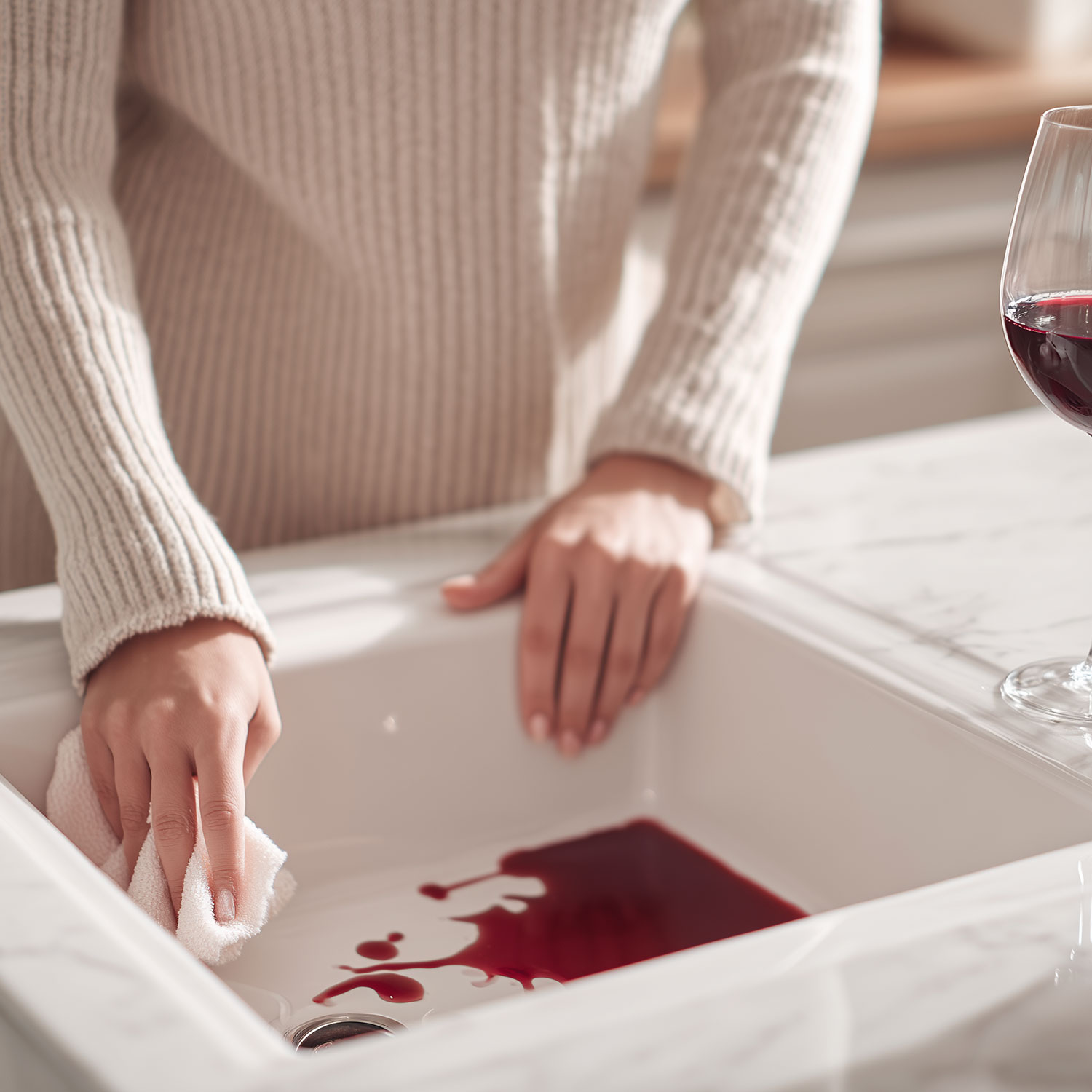 So verhindern und entfernen Sie Lebensmittelflecken von weißen Keramikspülbecken